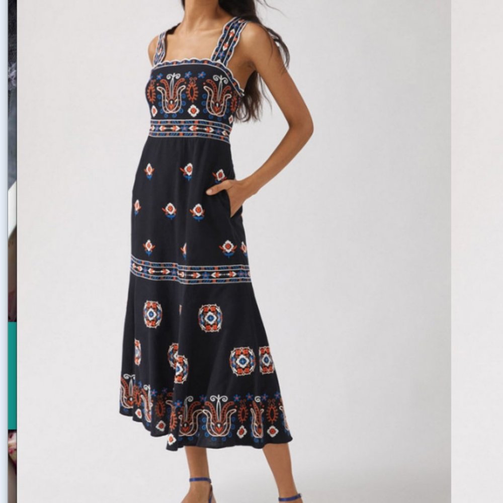 Anthropologie Embroidered Detail Maxi Dress